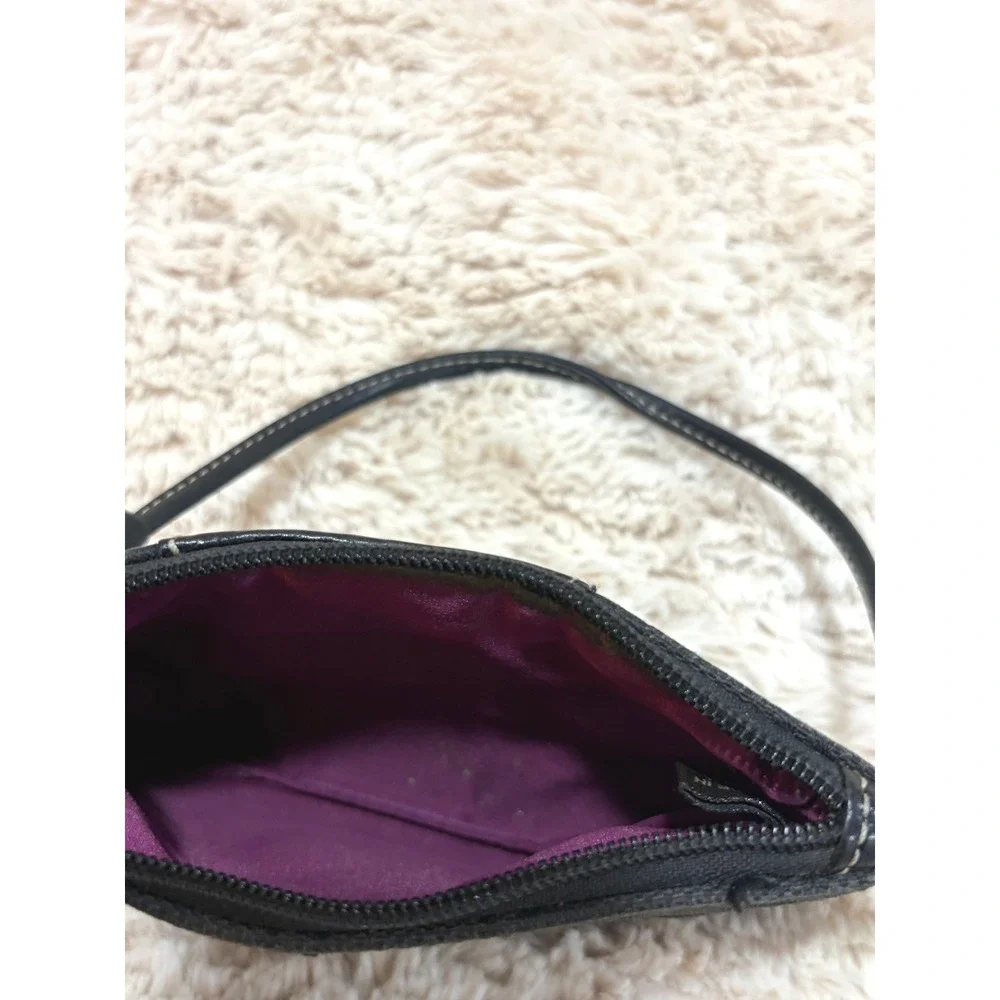 Y2K Vintage Coach Black Leather Canvas Small Purse Wristlet Purple Lining